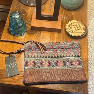 NWT Myra Bag Pink and Brown Aztec Patterned Clutch